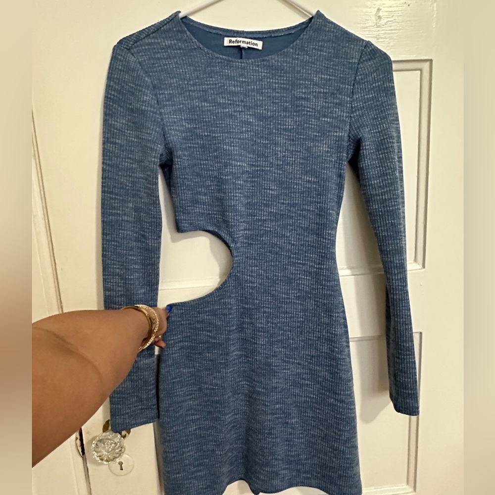 Elegant Blue Cut-Out Dress
